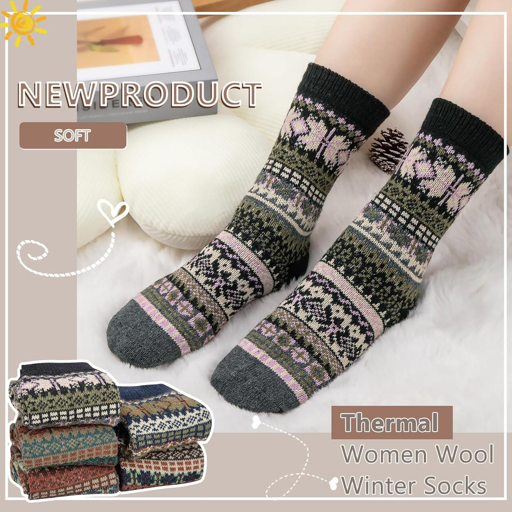 Ladies Socks Wool Thermal Fluffy Gifts For Women 5 Pairs
