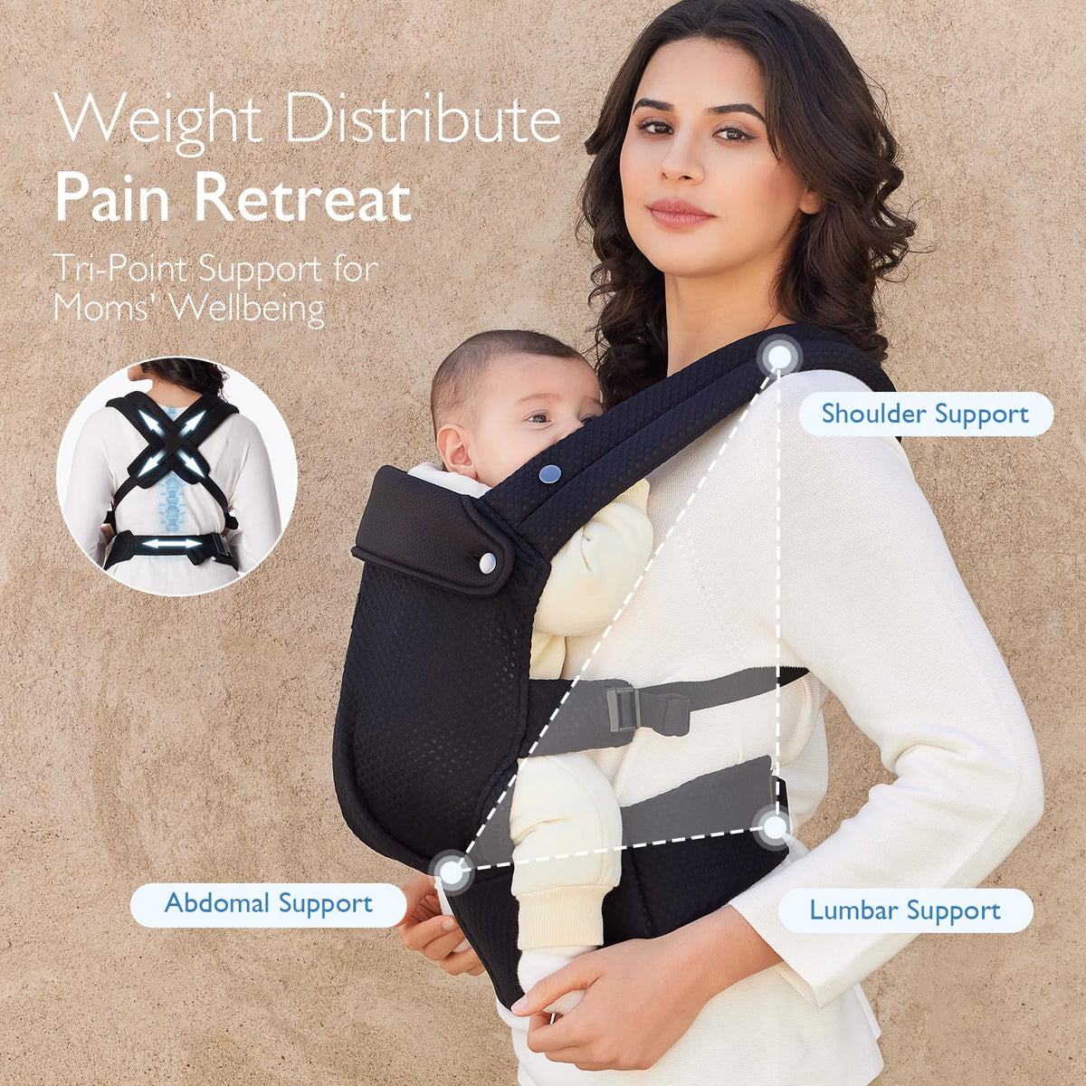 Momcozy Baby Carrier for 3-24M/3.2-20kg, Waist 64-127cm, Cotton Black