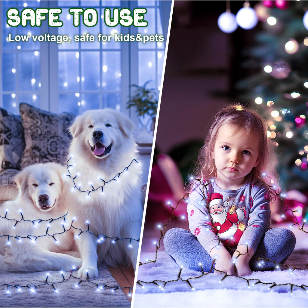 Christmas Lights Outdoor Battery Operated String Lights Total 100LED 33Ft with Timer 8 Modes 16.4Ft*2 Waterproof Outdoor Indoor for Christmas Decor, Warm White, 2-Pack