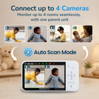 Babysense Prisma Baby Monitor with Camera and Night Vision, 5” HD Video Baby Monitor, 6-Color Night Light, Split Screen, Baby Sound Machine with White Noise & Lullabies, Secure No WiFi