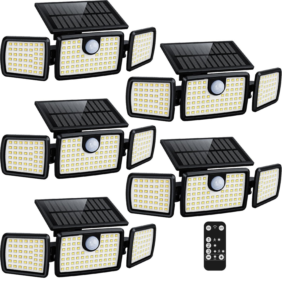 MIHANI Solar Flood Lights Outdoor, 2500LM Motion Sensor Security Lights with 270° Wide Angle, IP65 Waterproof, 3 Heads Solar Outdoor Lights for Patio, Yard, House, Garage (Non-Remote, 2 Pack)