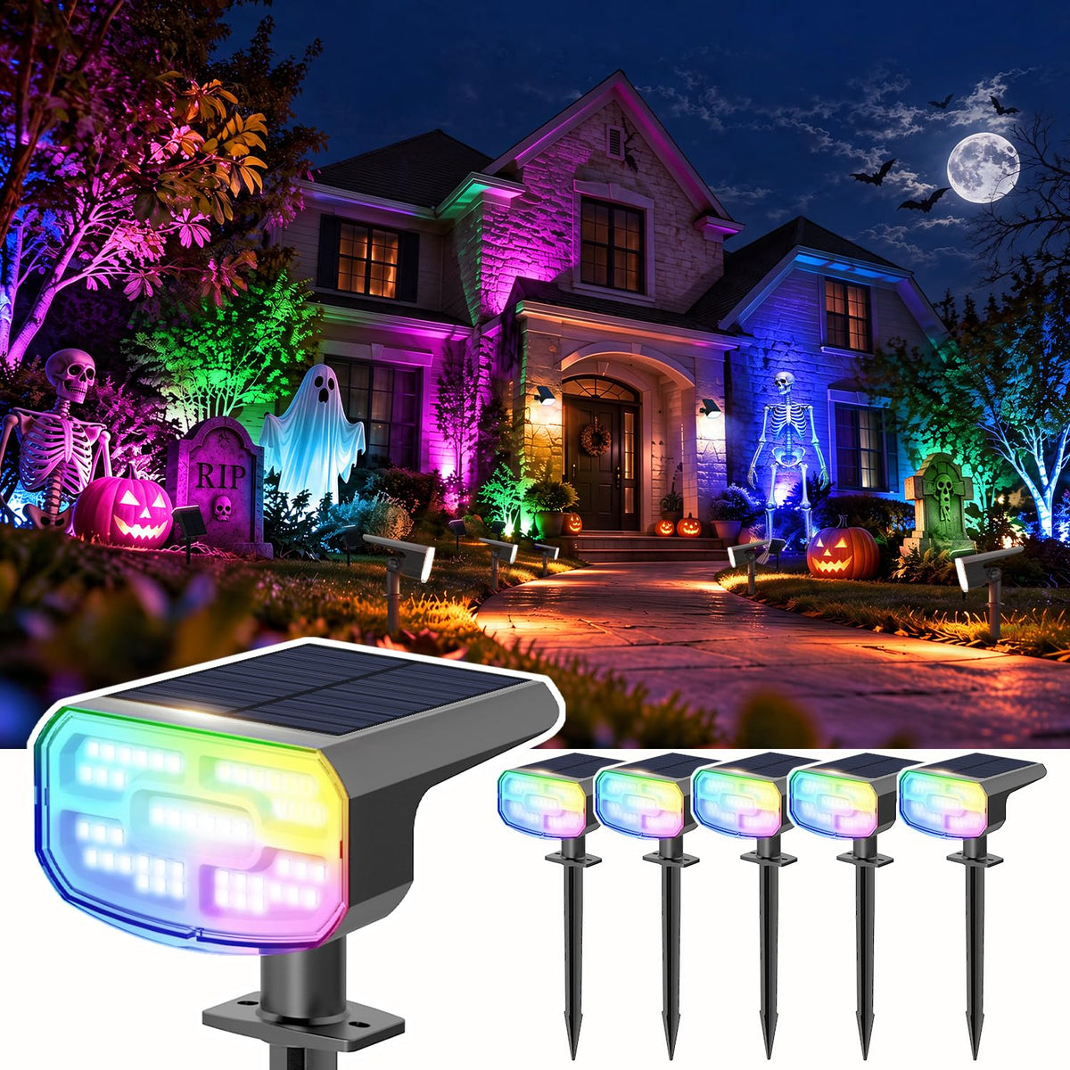 JEJOT Solar Spot Lights Outdoor Waterproof, Solar Spotlights, 2 Pack