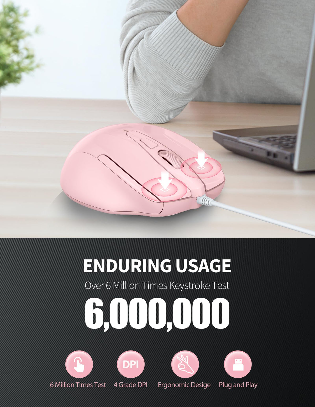 TECKNET USB Wired Mouse,6400 DPI Optical,6-Button Ergonomic Computer Mouse