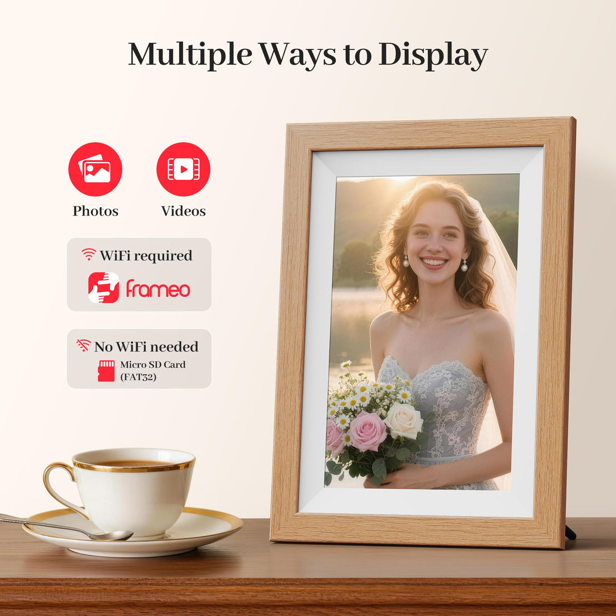Frameo WiFi Digital Photo Frame 10.1 Inch - 1280x800 HD IPS Touch Screen Picture Frame Electronic, 32GB Memory, Auto Rotate, Wall Mountable, Digital PictureFrame for Sharing Photos and Videos