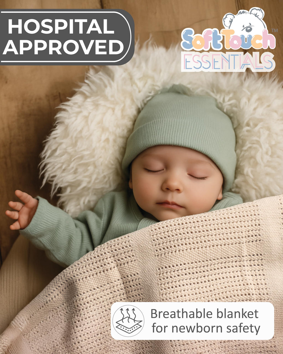 Soft Touch Newborn Essentials 70 x 90cm Cotton Baby Cellular Blanket for Pram, Car Seat and Cot Bedding