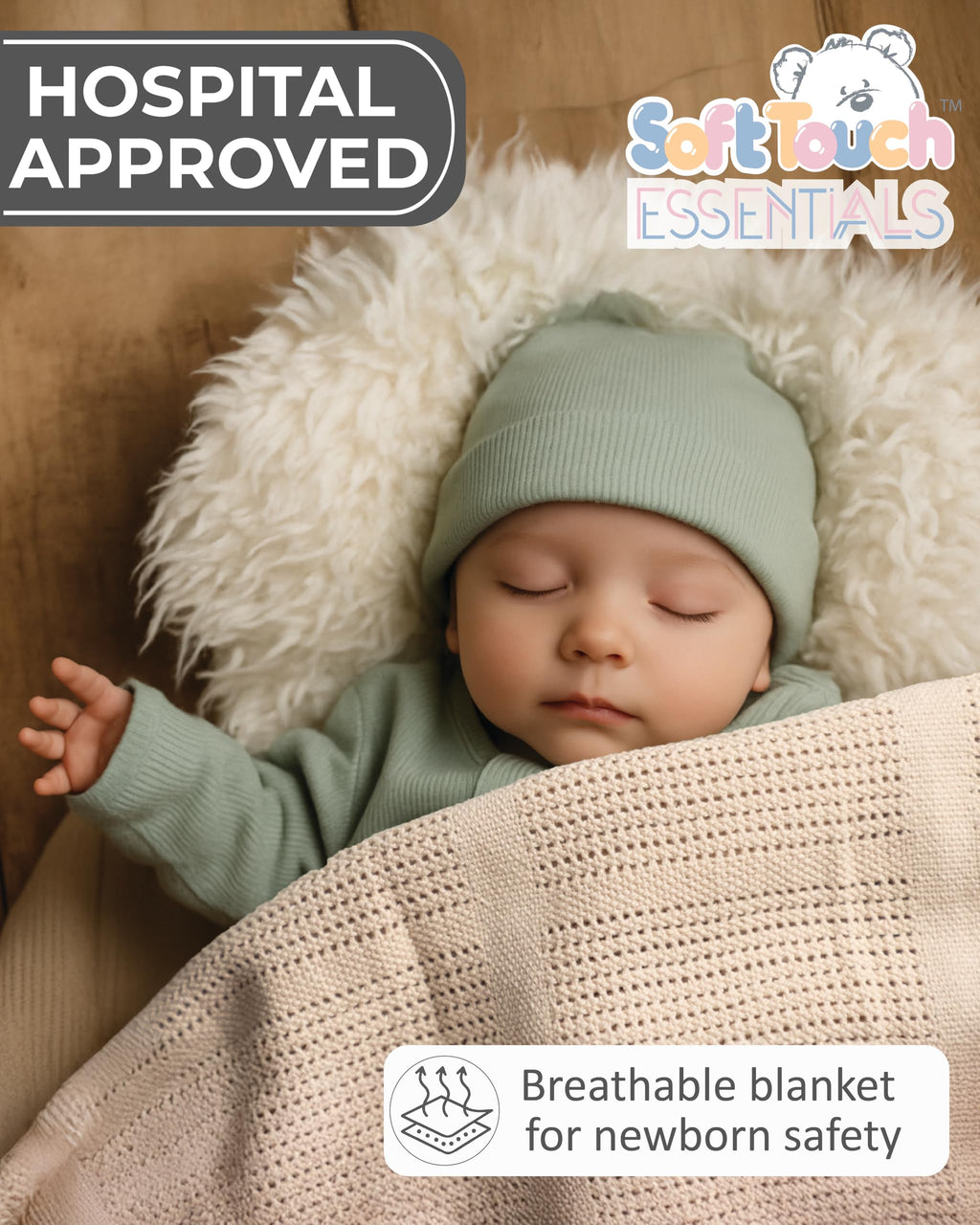 Soft Touch Newborn Essentials 70 x 90cm Cotton Baby Cellular Blanket for Pram, Car Seat and Cot Bedding