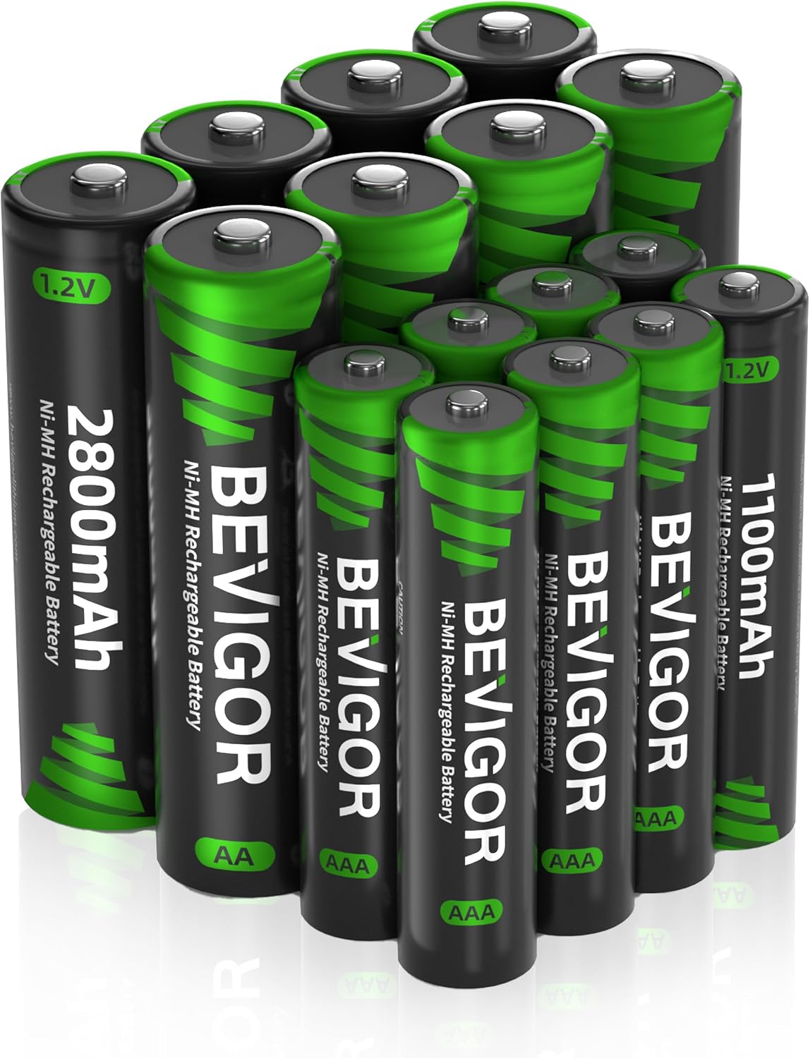 BEVIGOR 16 Pack AA AAA Rechargeable Batteries Set 8 x 2800mAh AA & 8 X 1100mAh AAA Batteries High Capacity, 1.2V Low Self-Discharge, PreCharged