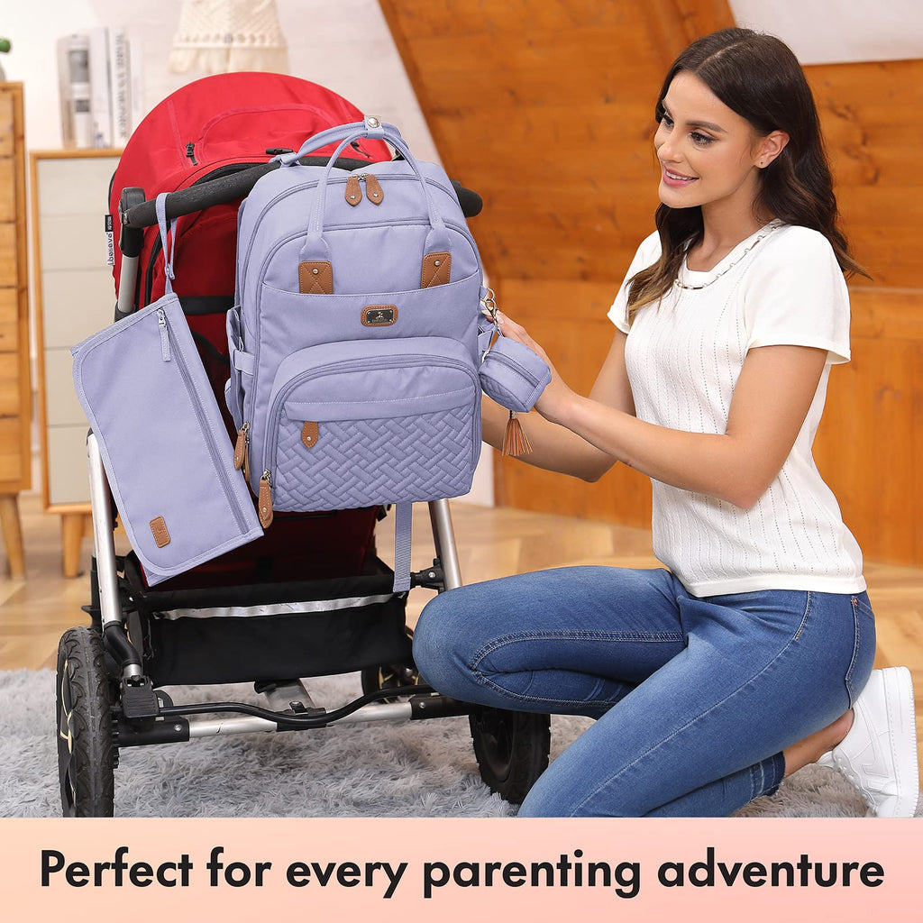 Dikaslon Baby Changing Bag Backpack, Large Nappy Back Pack Multifunction Baby Bags with Portable Changing Mat, Pacifier Holder, and Stroller Straps, for Mom and Dad