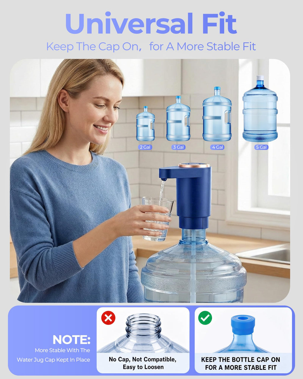 Water Jug Pump for 5 Gallon Bottle – Portable Electric USB-C Charging Dispenser, Dual Powerful Motors, Fast Flow, Fits 2-5 Gallon Jugs – Ideal for Home, Office, Camping, RV, Beige
