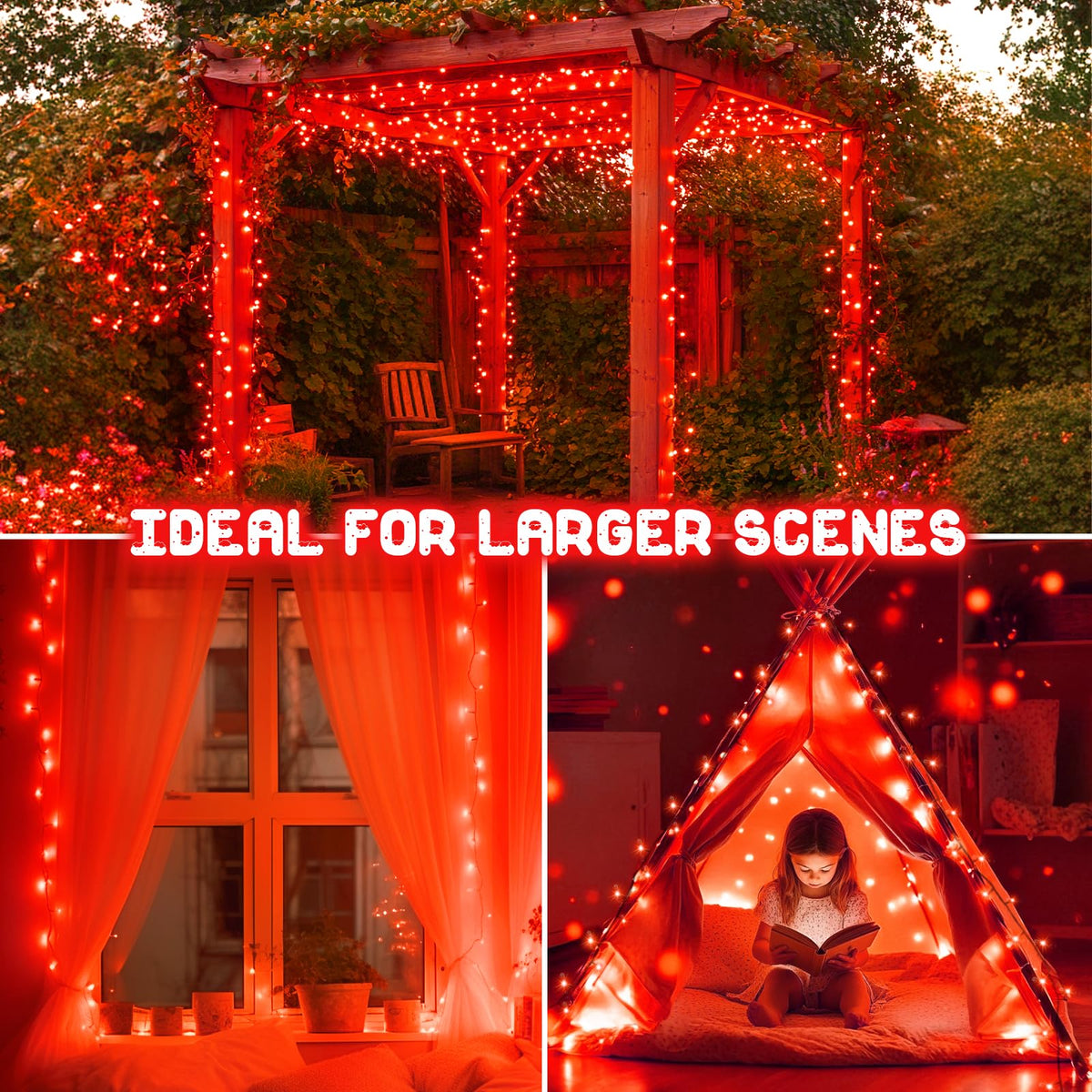 Christmas Lights Outdoor Battery Operated String Lights Total 100LED 33Ft with Timer 8 Modes 16.4Ft*2 Waterproof Outdoor Indoor for Christmas Decor, Warm White, 2-Pack