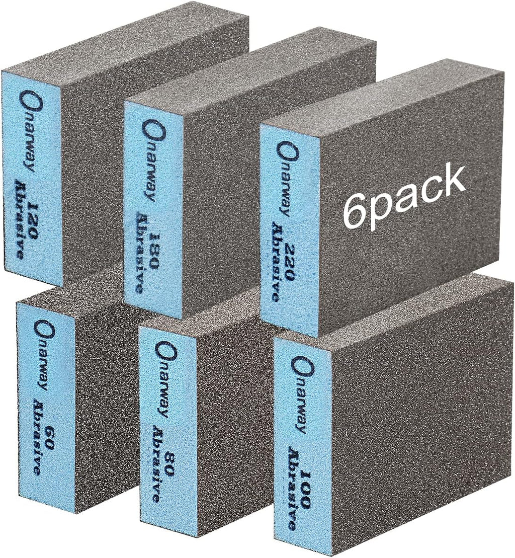 Onarway Sanding Blocks 6 Pack Wet and Dry Dual-use Sandpaper Sponges