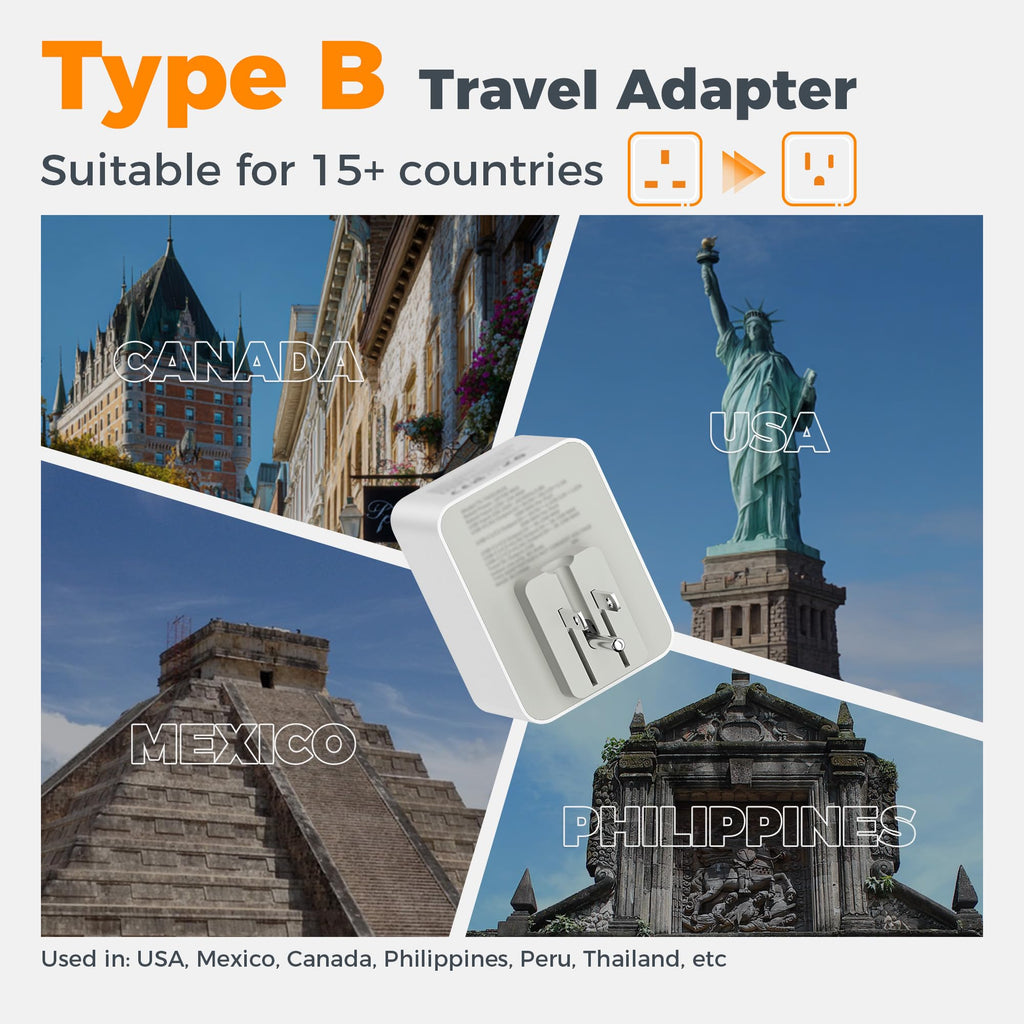 TESSAN UK to European Plug Adapter 2 Pack, EU Travel Plugs with USB C