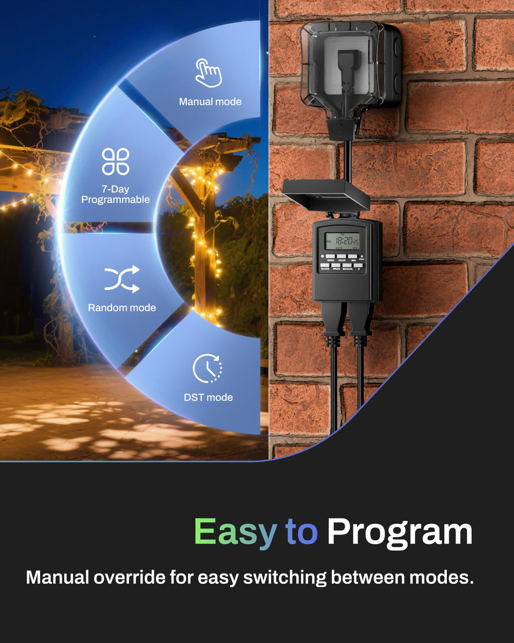 BN-LINK Outdoor 24-Hour Mechanical Timer Outlet, 2 Grounded Outlets