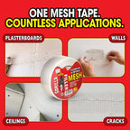 Gorilla Filler Plasterboard & Drywall Mesh Tape | Fills Cracks - Easy to Apply (Self Adhesive) | 50mm x 50m (White, 50m)