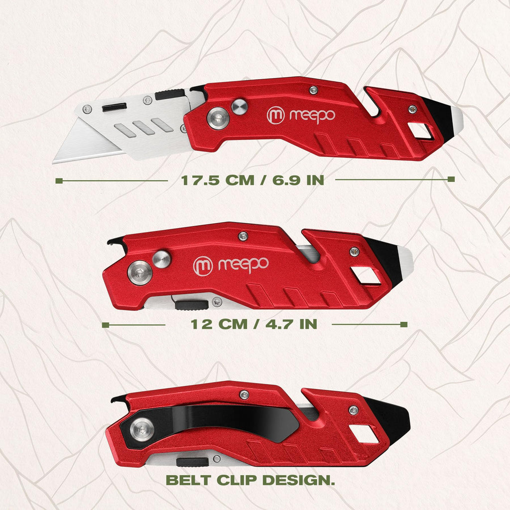 M MEEPO 4-Pack Box Cutter, Colorful Folding Utility Knife w/ 10 pcs Blades