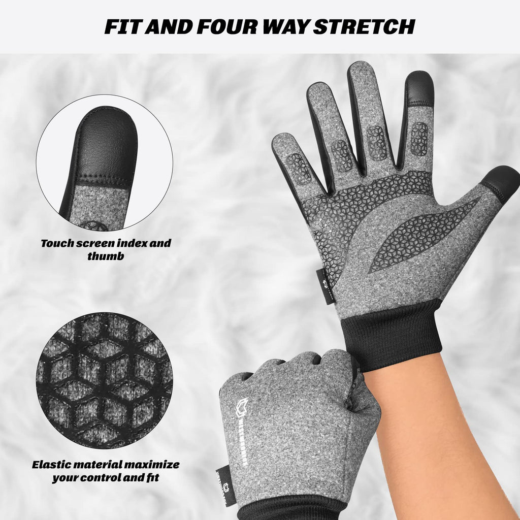 WESTWOOD FOX Winter Thermal Gloves Windproof Running Gloves Touch Screen Warm Anti Slip Silicone Cycling Gloves for Men Women,Elastic Cuff for Driving