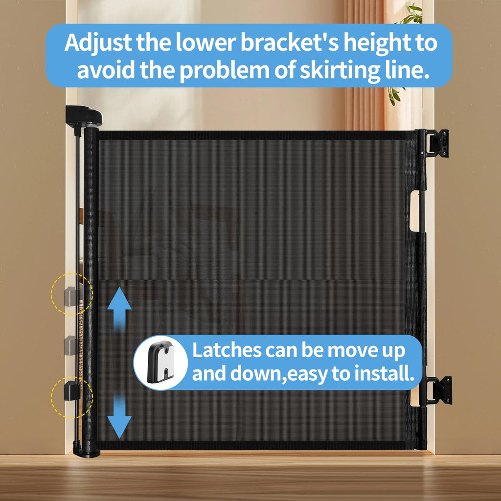 Retractable Mesh Baby & Dog Gate for Stairs, 86cm Tall x 140cm Wide, Black
