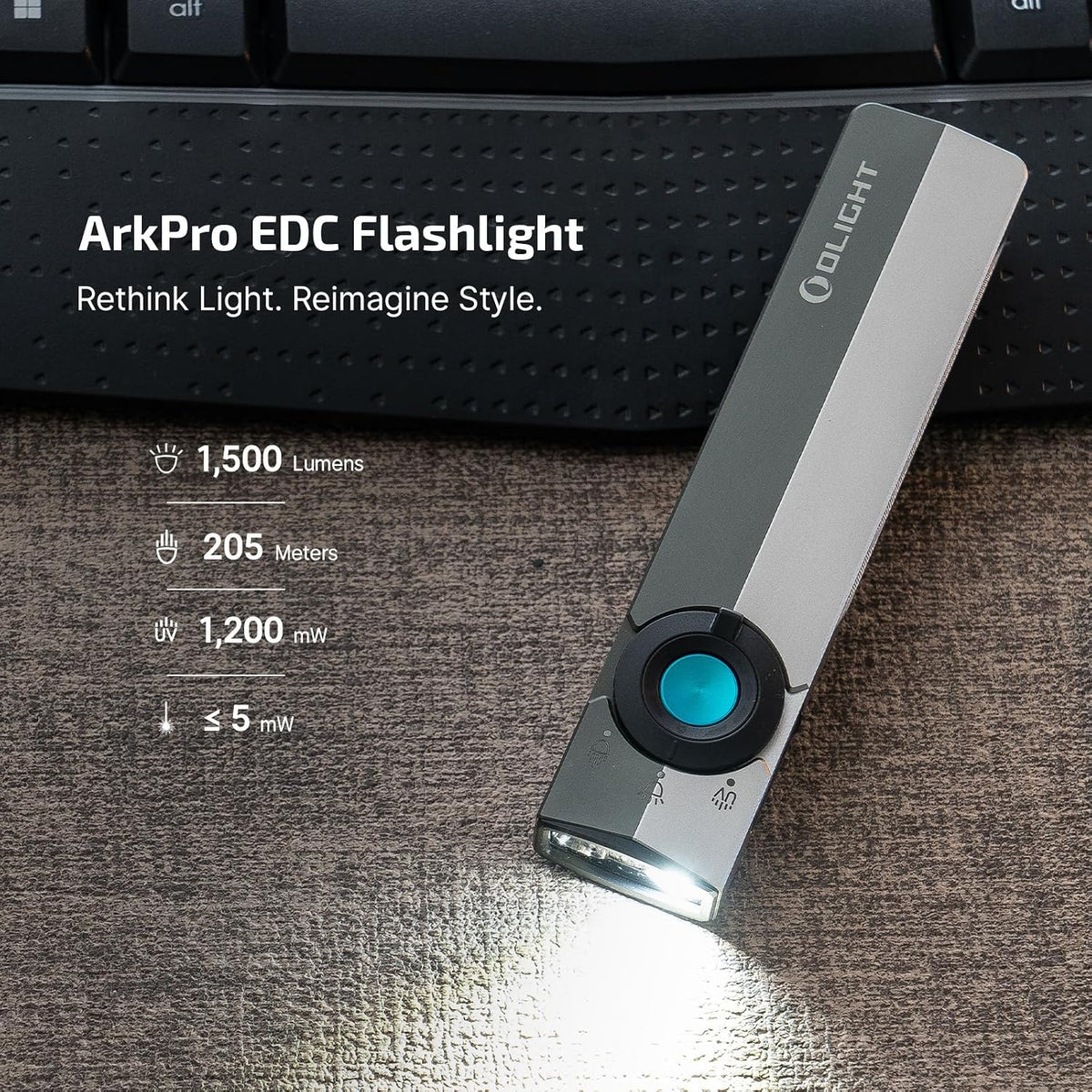 OLIGHT ArkPro EDC Flat Flashlight Rechargeable, Pocket Light, Black CW