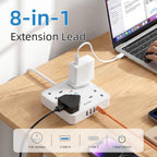 3M 4 Way Extension Lead with 4 USB Slots (1 USB-C + 3 USB-A), Mscien White Wall-Mounted Extension Socket with Switch and LED Indicator for Living Room, Bedroom, Kitchen, Office