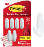 Command Medium Designer Hooks, 6 White Hooks and 9 Adhesive Strips