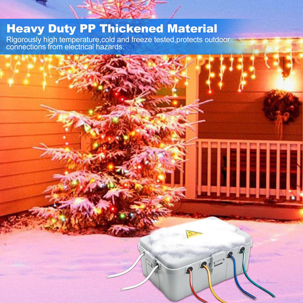 Hrensaw Medium Outdoor Electrical Box(10.6x5.5x4.5inch),Weatherproof Connection Box w/6 Cable Entry,IP54 Waterproof Extension Cord Cover Protect Power Strip,Timer,Plug,Holiday Lights,Black
