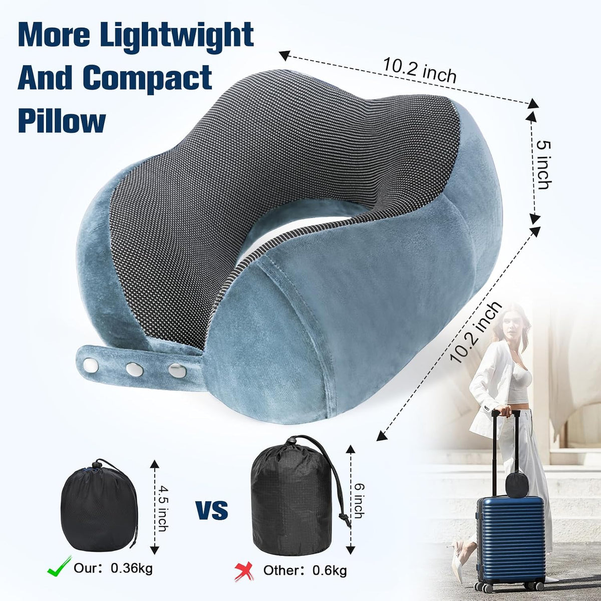 Cirorld Travel Pillow for Airplane, Neck Pillow for Travel, Memory Foam Travel Neck Pillow for Adults, Adjustable & Compact Flight Pillow, Ergonomic Neck Cushion, With Ear Plugs, Eye Mask, Carry Bag