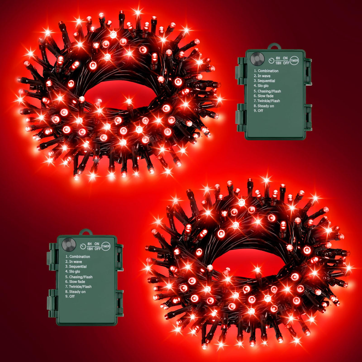 Christmas Lights Outdoor Battery Operated String Lights Total 100LED 33Ft with Timer 8 Modes 16.4Ft*2 Waterproof Outdoor Indoor for Christmas Decor, Warm White, 2-Pack