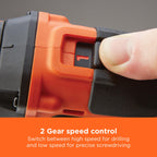 BLACK+DECKER 18 V Cordless 2-Gear Combi Drill with Kitbox and 2X 1.5 Ah Lithium Ion Batteries