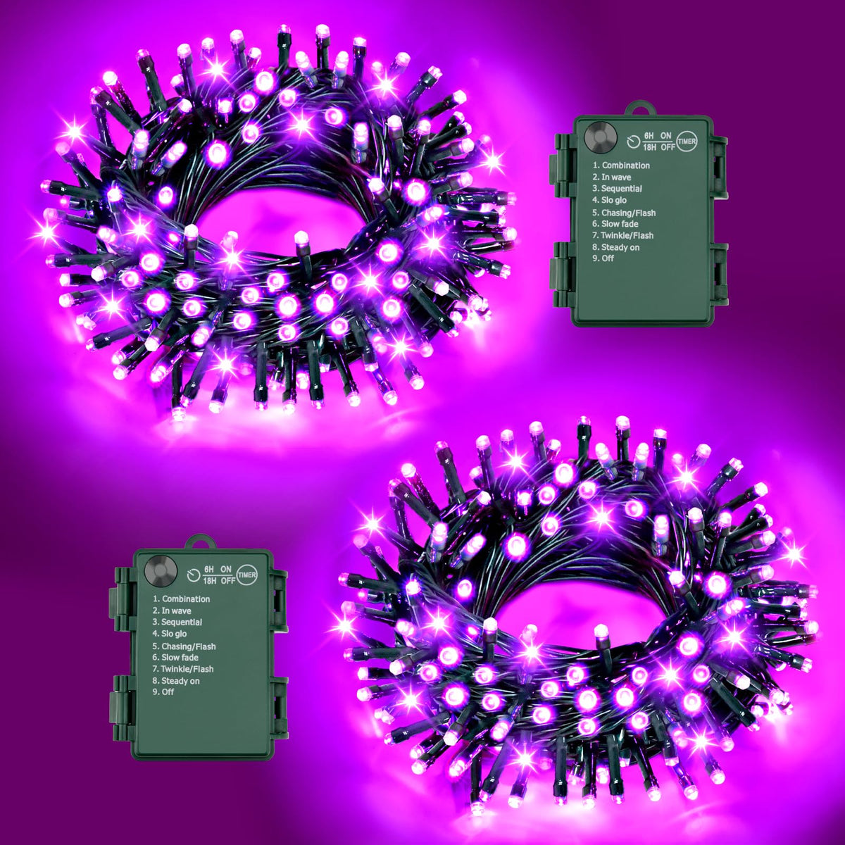 Christmas Lights Outdoor Battery Operated String Lights Total 100LED 33Ft with Timer 8 Modes 16.4Ft*2 Waterproof Outdoor Indoor for Christmas Decor, Warm White, 2-Pack