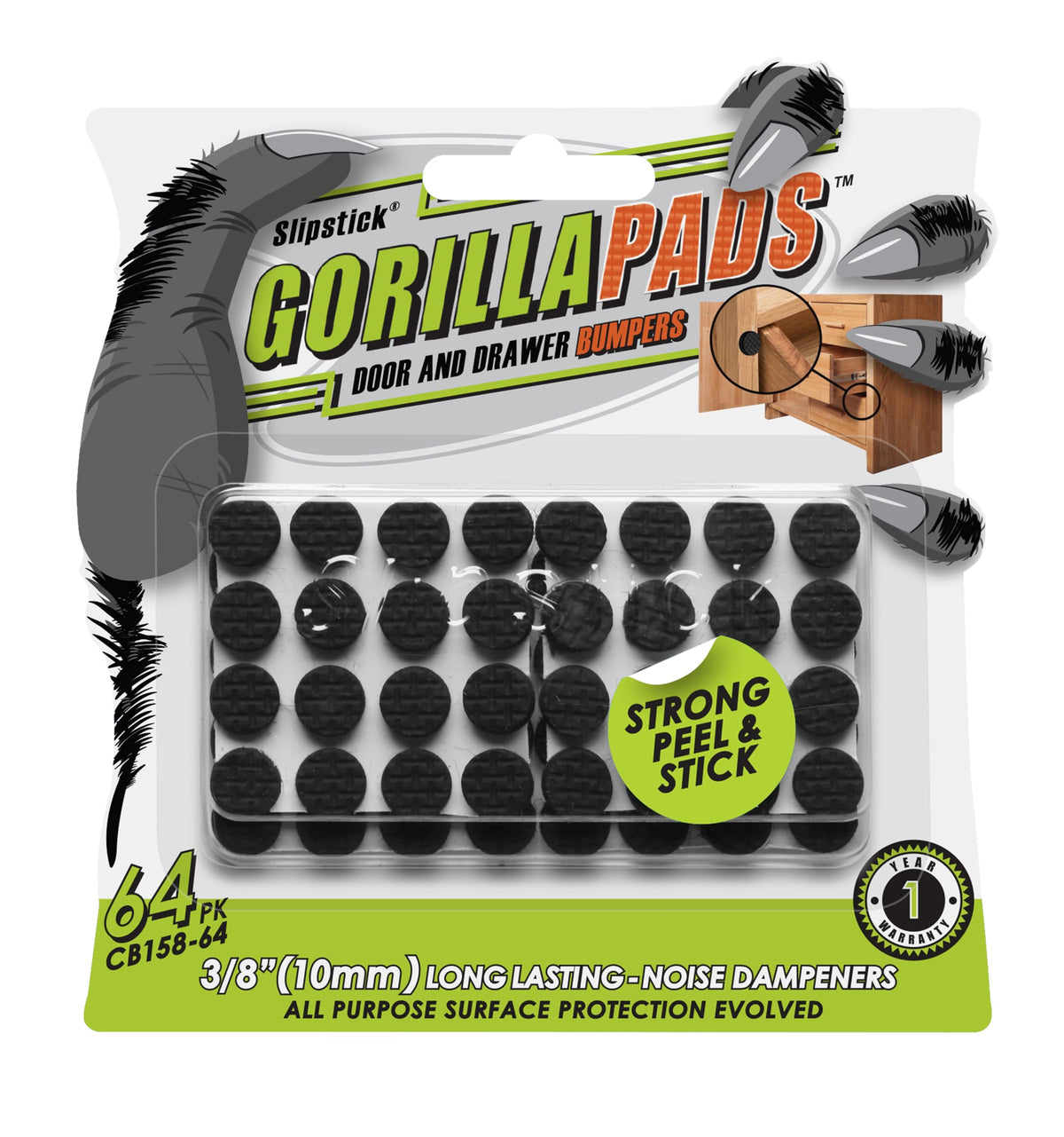 Slipstick GorillaPads Non Slip Furniture Pads/Gripper Floor Protectors (Set of 4) 3 Inch Square Self Adhesive Rubber Stoppers for Furniture Legs, CB155