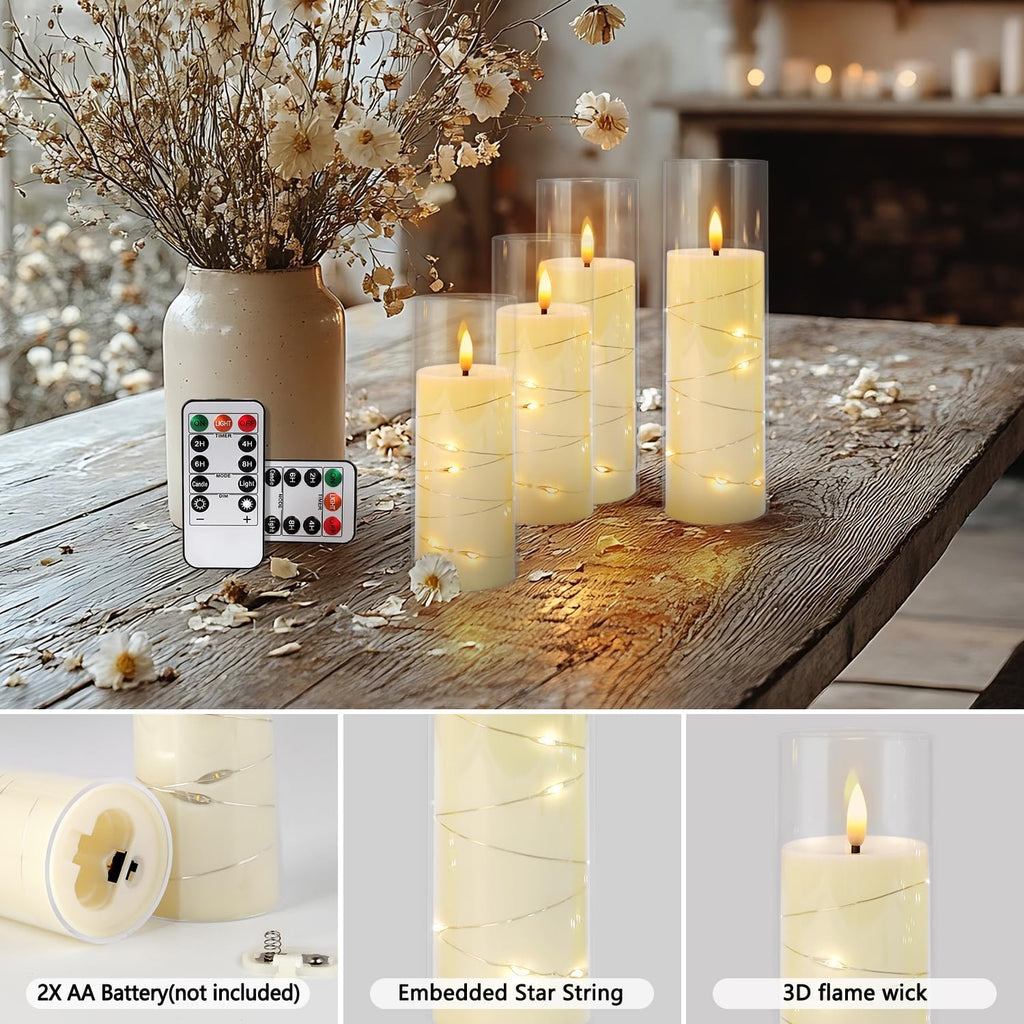 YOROXRG Solar flameless Candles Outdoor Waterproof,Dusk to Dawn Outdoor Lighting, Flickering fameless Reusable LED Light Candles for Lantern Garden Camping and Home Decor, 3D Wick (3"X6") Set of 2