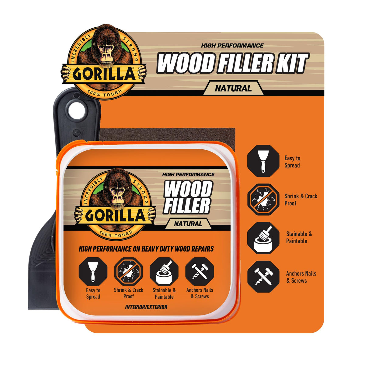 Gorilla All Purpose Wood Filler, Natural Finish, 16 oz Tub, 1-Pack