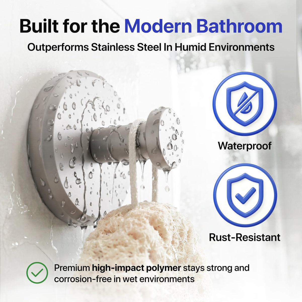 HOME SO Suction Cup Hooks for Shower & Bathroom Towel Holder 2-Pack Black