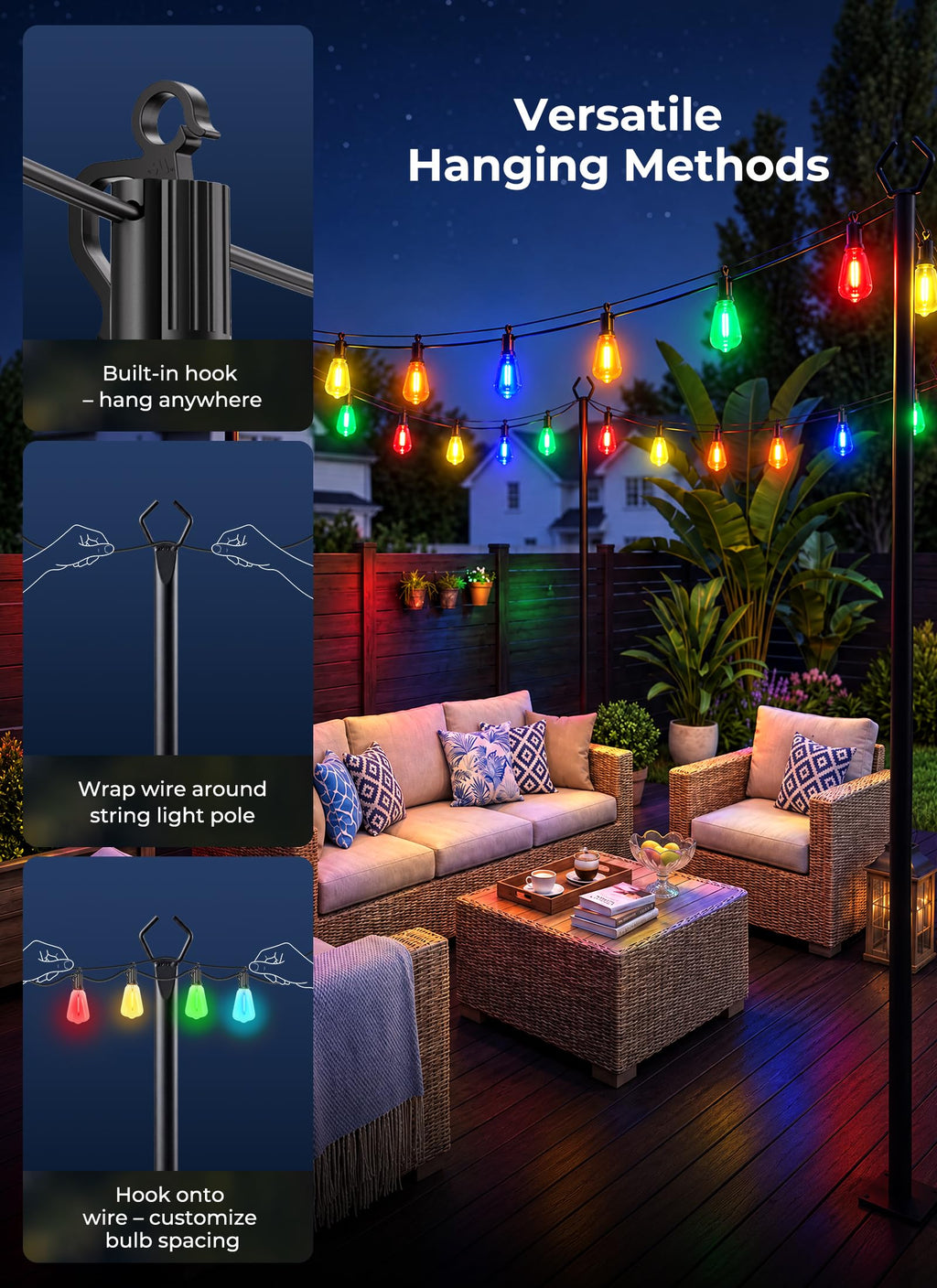 Brightown 52FT Solar String Lights Outdoor Waterproof, Last 30+ Hrs Runtime