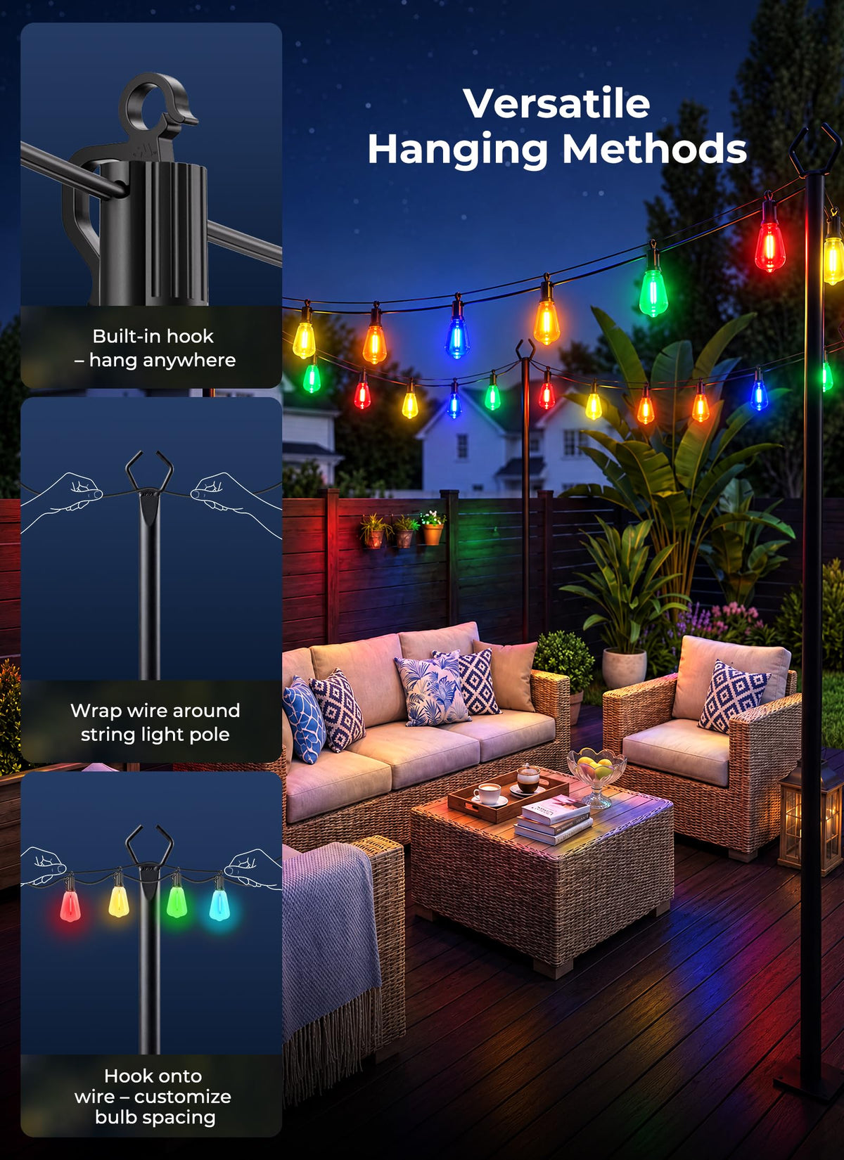 Brightown 52FT Solar String Lights Outdoor Waterproof, Last 30+ Hrs Runtime