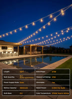 Brightown 52FT Solar String Lights Outdoor Waterproof, Last 30+ Hrs Runtime