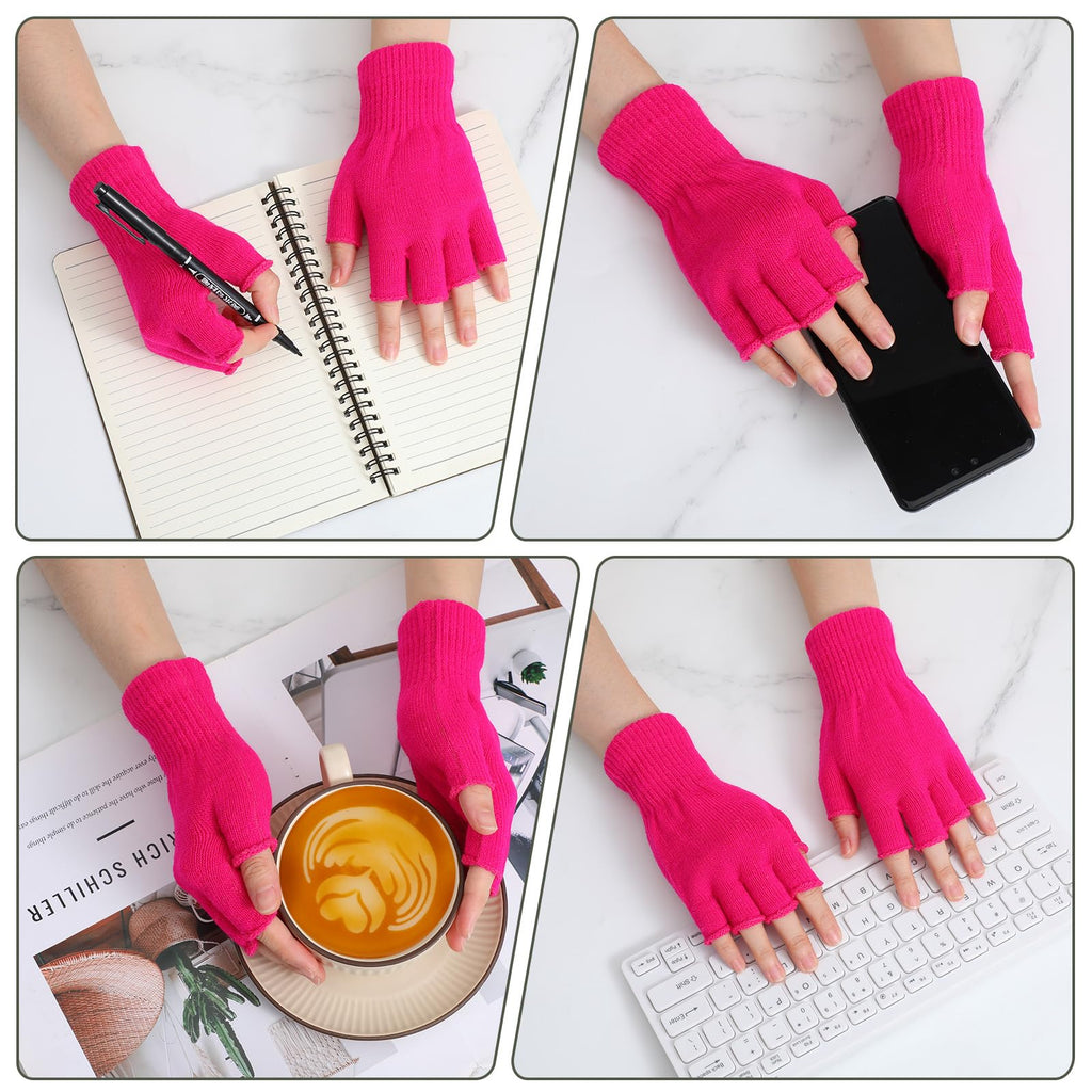 Grevosea 2 Pair Fingerless Warm Gloves - Winter Half Finger Gloves Thickened Knit Touchscreen Stretchy Mittens for Men Women