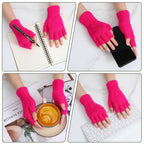 Grevosea 2 Pair Fingerless Warm Gloves - Winter Half Finger Gloves Thickened Knit Touchscreen Stretchy Mittens for Men Women