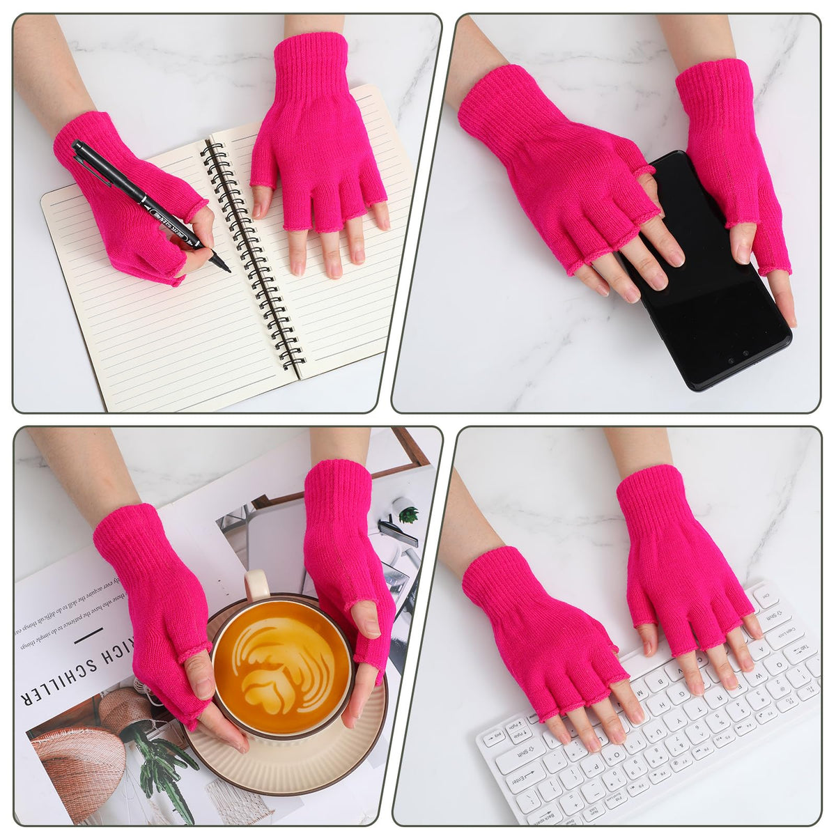Grevosea 2 Pair Fingerless Warm Gloves - Winter Half Finger Gloves Thickened Knit Touchscreen Stretchy Mittens for Men Women