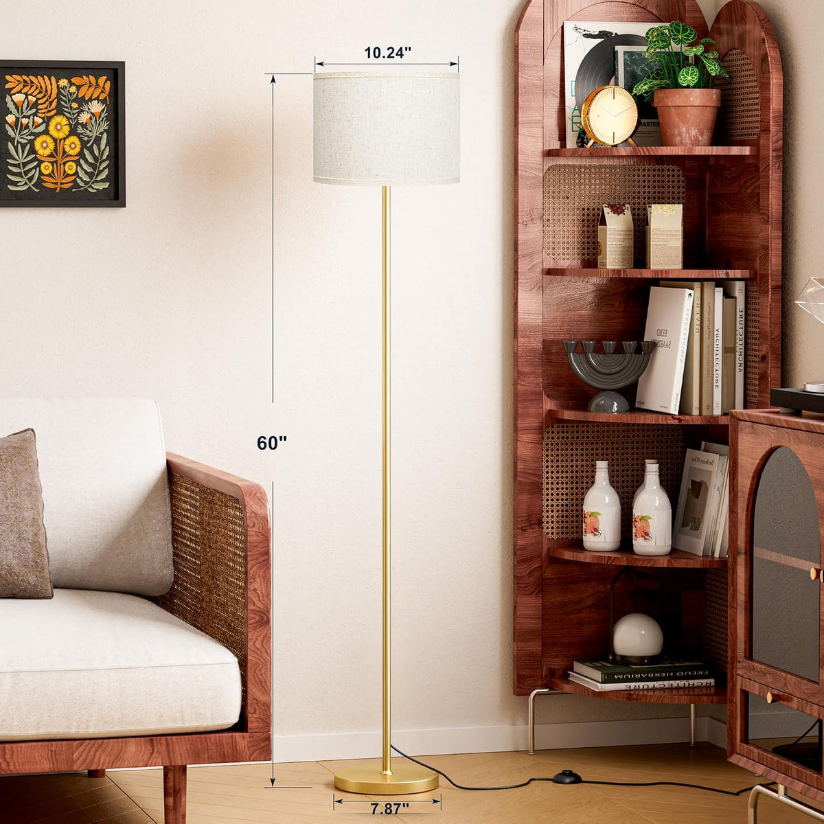 Ambimall Floor Lamp for Living Room with Smart Light Bulb, RGB + Stepless Dimmable Colors Temperature & Brightness(White Shade & Black Pole)