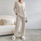 Lounge Wear Sets For Women Uk, Womens Pyjamas Set Long, Ladies Ribbed Loungewear Knit Outfits Womens Tracksuits 2 Piece Set V Neck Casual Casual Homewear