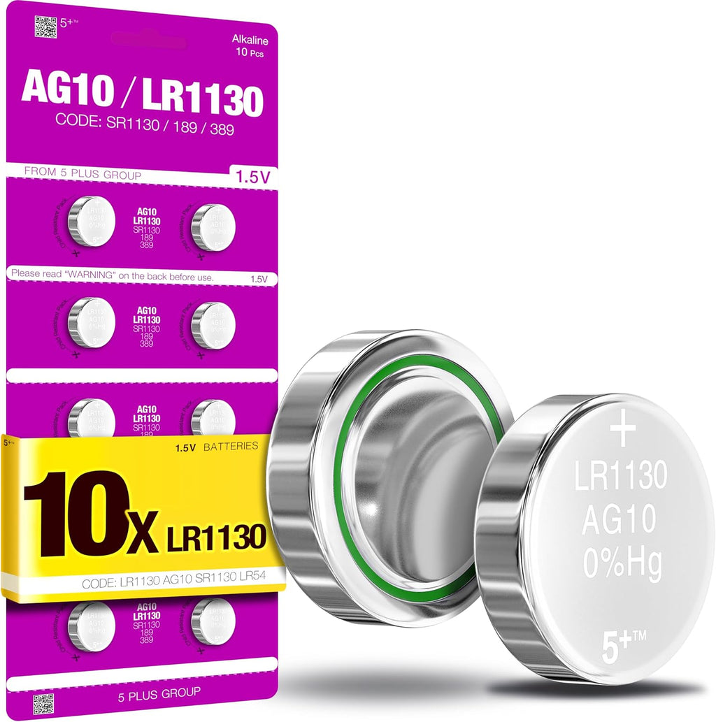LR1130 AG10 SR1130 389 390 LR54 1.5V Button Cell Batteries (10 Pack) – Long Lasting Coin Batteries for Watches, Toys, Calculators & Small Electronics