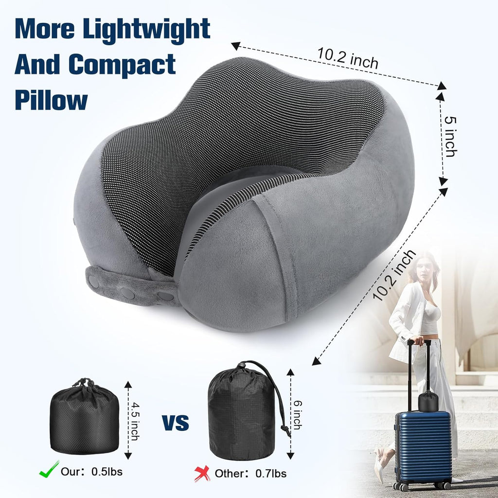 Cirorld Travel Pillow for Airplane, Neck Pillow for Travel, Memory Foam Travel Neck Pillow for Adults, Adjustable & Compact Flight Pillow, Ergonomic Neck Cushion, With Ear Plugs, Eye Mask, Carry Bag