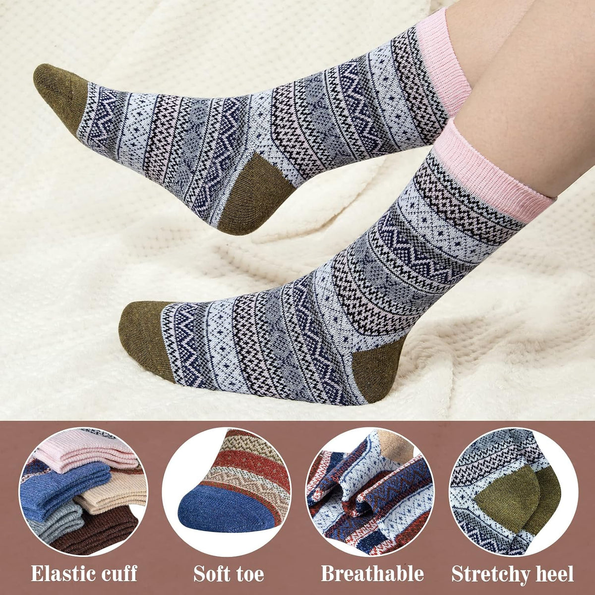 Ladies Socks Wool Thermal Fluffy Gifts For Women 5 Pairs