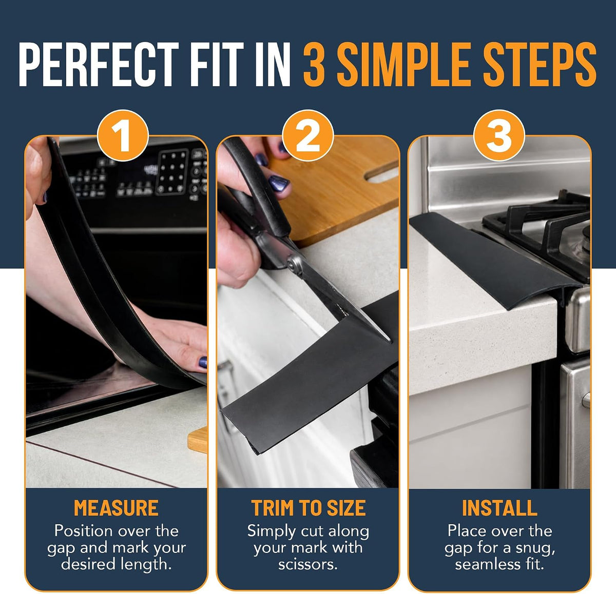 Linda’s Essentials Silicone Stove Gap Covers (2 Pack), Heat Resistant Oven Gap Filler Seals Gaps Between Stovetop and Counter, Easy to Clean Stove Gap Guard (21 Inches, Black)
