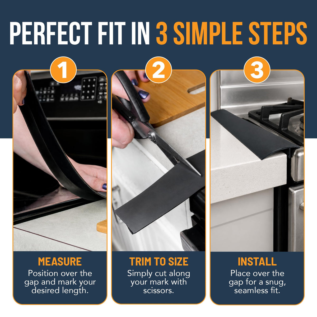 Linda’s Essentials Silicone Stove Gap Covers (2 Pack), Heat Resistant Oven Gap Filler Seals Gaps Between Stovetop and Counter, Easy to Clean Stove Gap Guard (21 Inches, Black)