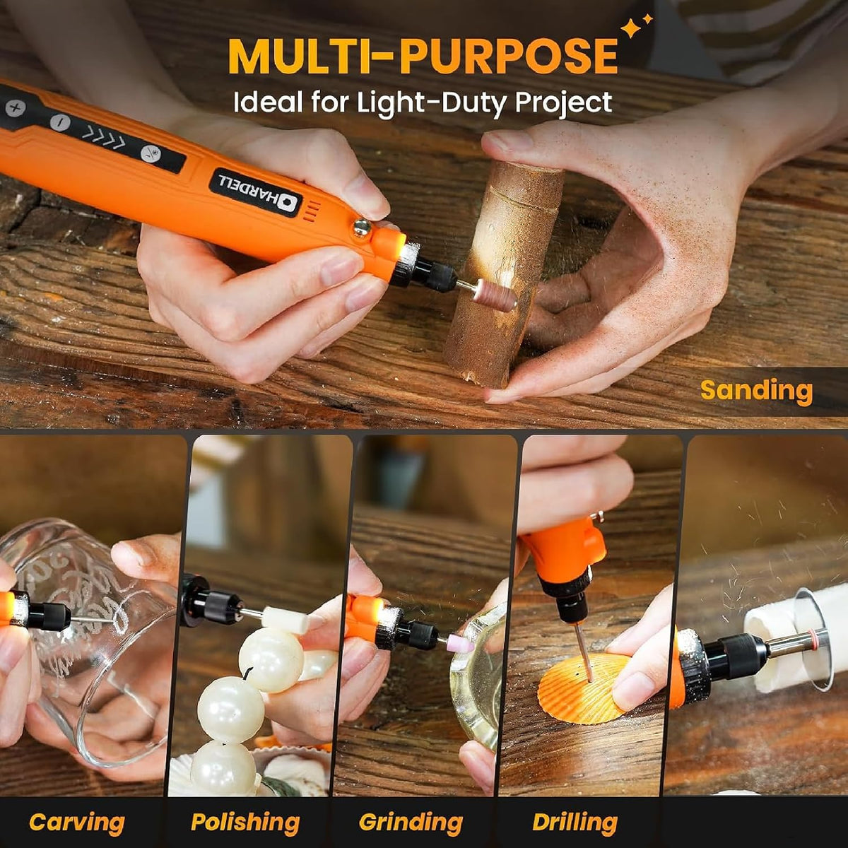 HARDELL Mini Cordless Rotary Tool, 5-Speed 69pcs Kit for 3D Printer Sanding
