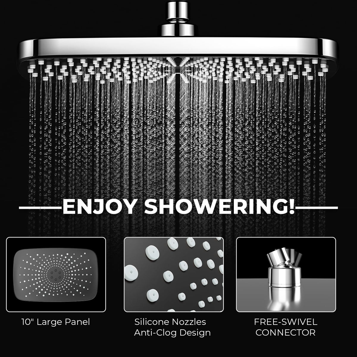 Black Rain Shower Head with Handheld Shower Head, 5 Spray Modes