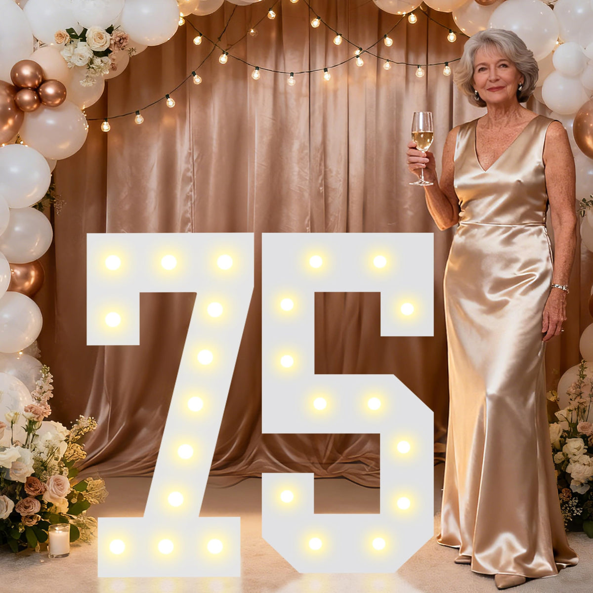 Pooqla 2.4FT Light Up Numbers, Marquee Numbers 2.4 Feet Tall Party Decor for Her Him, Mosaic Big Sign for 7th 17th 70th Birthday Anniversary Decoration Backdrop, Large Pre-Cut Frame Number 7
