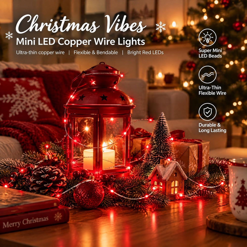 Dazzle Bright Fairy Lights Battery Operated, 20 FT 60 LED Silver Wire Waterproof Battery Operated String Lights, Christmas Decorations for Indoor Outdoor Bedroom Yard Decor, Red